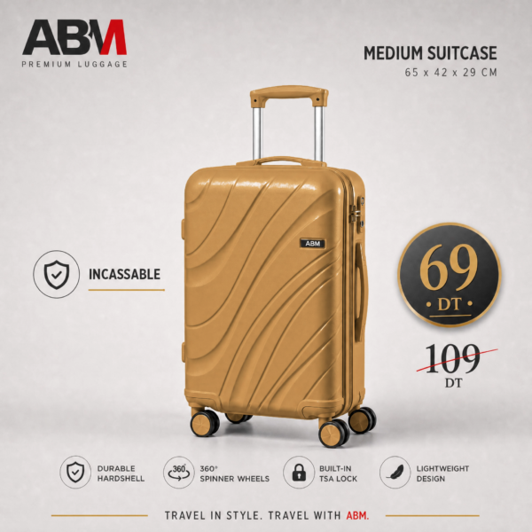 Valise moyenne vagues ABM 65 cm beige