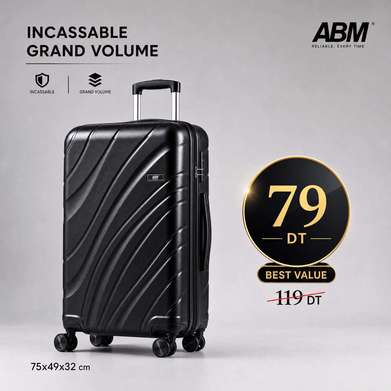 black_large Grande valise vagues ABM 75 cm noire