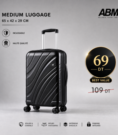 Valise moyenne vagues ABM 65 cm noire