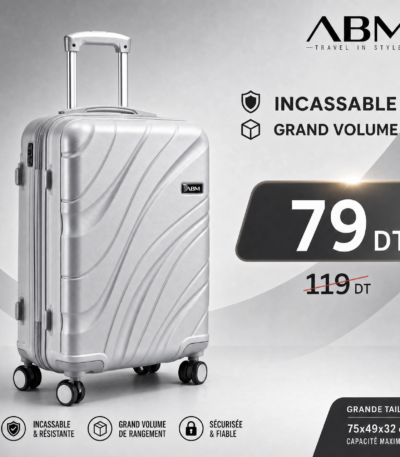 Grande valise vagues ABM 75 cm gris argent