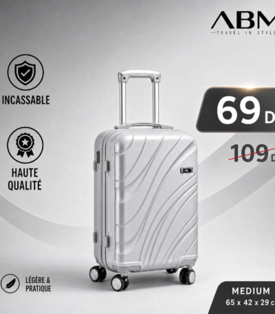 Valise moyenne vagues ABM 65 cm gris argent
