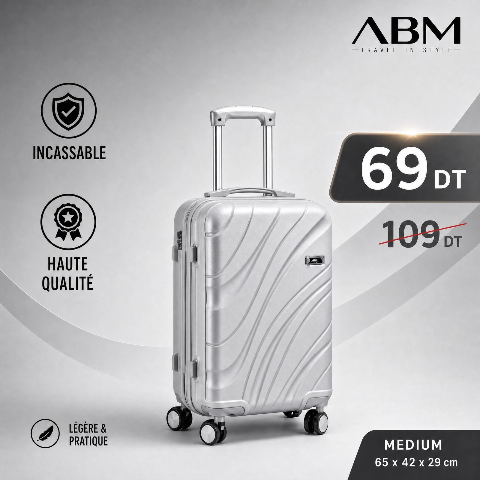 grey_medium Valise moyenne vagues ABM 65 cm gris argent