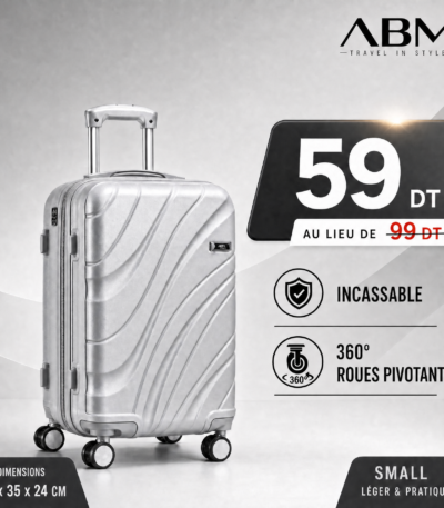 Valise cabine vagues ABM 55 cm gris argent