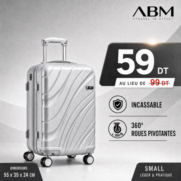 Valise cabine vagues ABM 55 cm gris argent