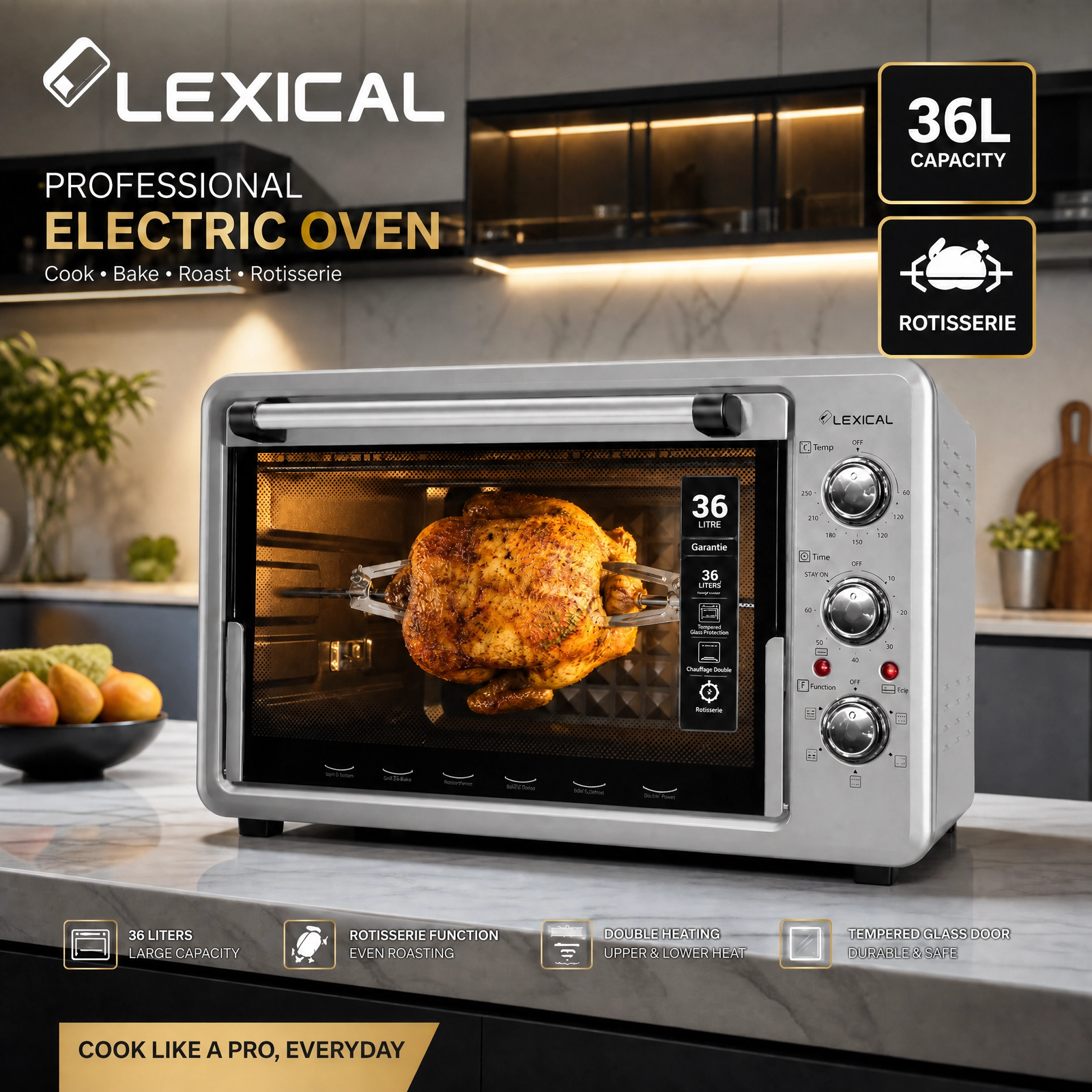 lexical_oven_36l_silver_chrome Four électrique LEXICAL LOV-2938-8 36 L gris