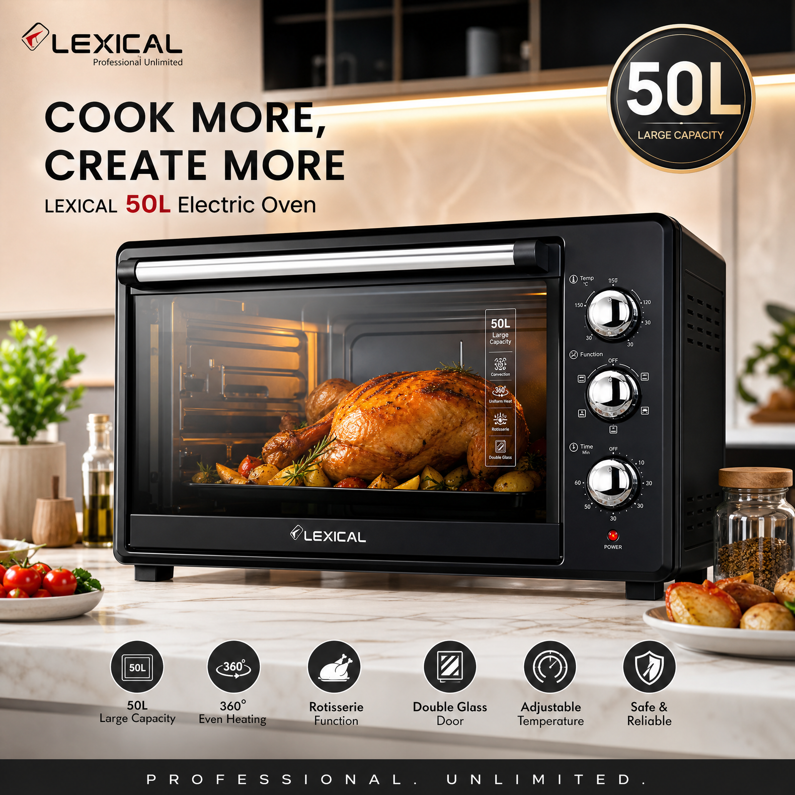 lexical_oven_50l_black Four électrique LEXICAL LOV-2948-2 50 L noir