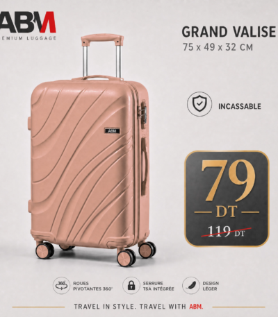 Grande valise vagues ABM 75 cm rose poudré