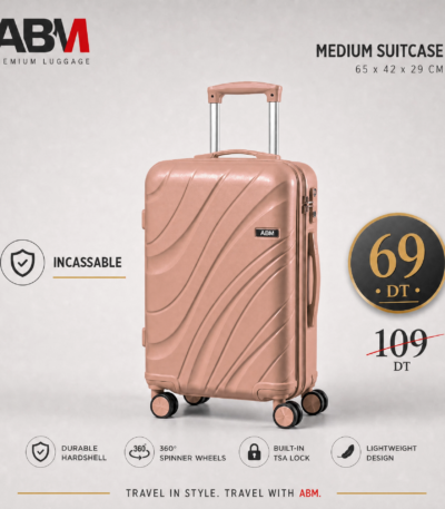 Valise moyenne vagues ABM 65 cm rose poudré