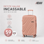 Valise cabine vagues ABM 55 cm rose poudré