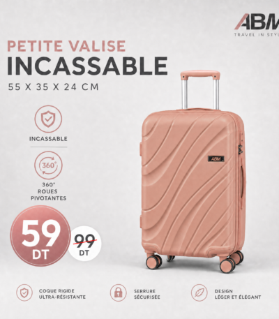 Valise cabine vagues ABM 55 cm rose poudré