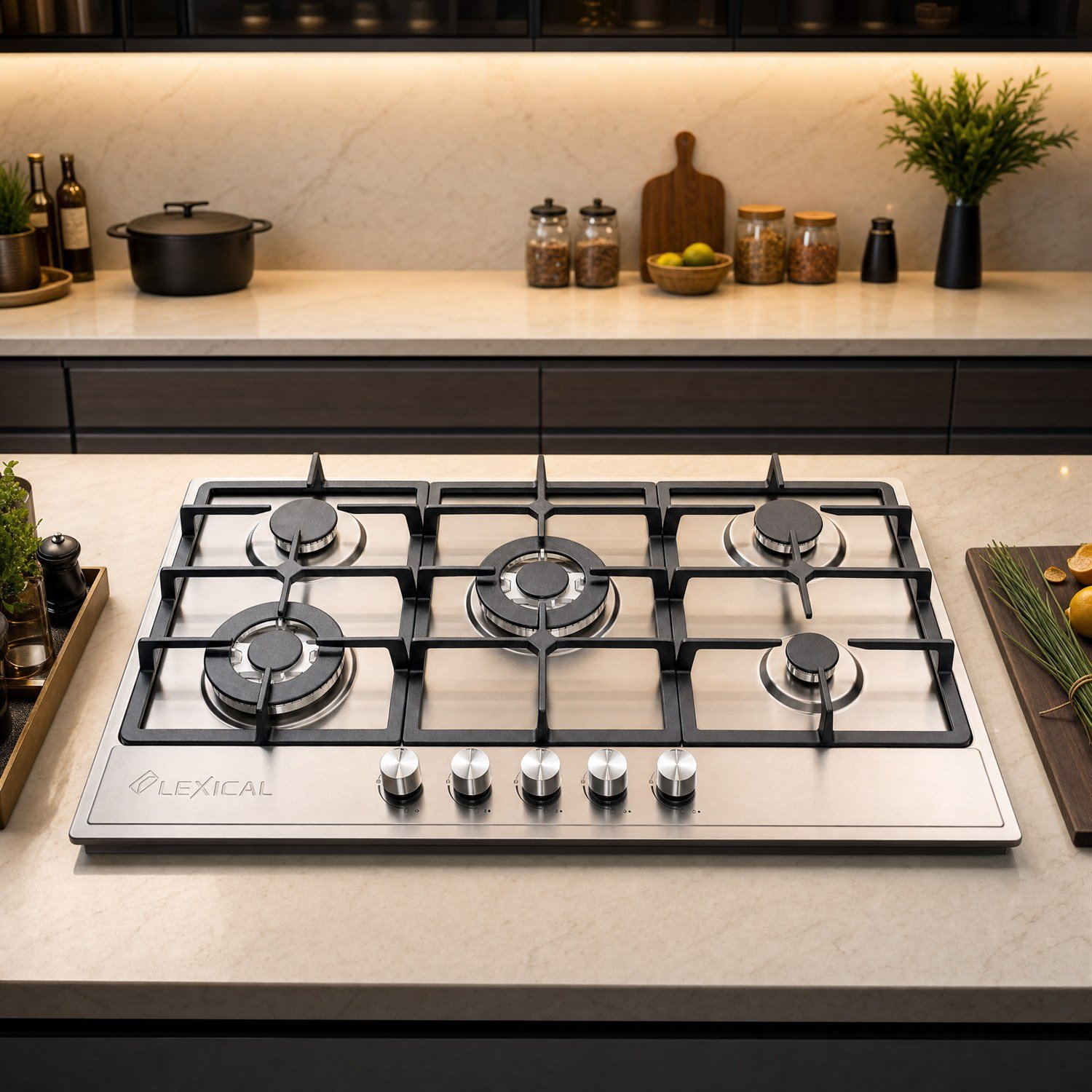 plaque-cuisson-lexical-5-feux-inox-90cm Plaque encastrable LEXICAL 5 feux inox 90 cm fonte
