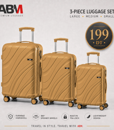 3 valises vagues ABM beige serrure 360°