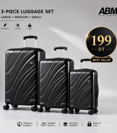 3 valises vagues ABM noires serrure