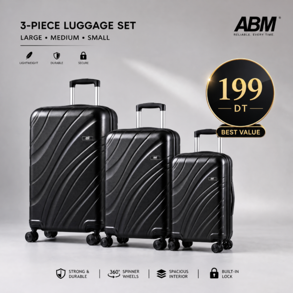 3 valises vagues ABM noires serrure