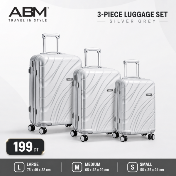 3 valises vagues ABM gris argent