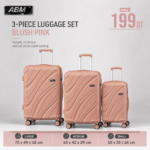 3 valises vagues ABM rose poudré