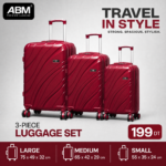 3 valises vagues ABM rouges 4 roues