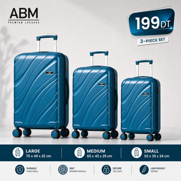 3 valises vagues ABM bleu canard