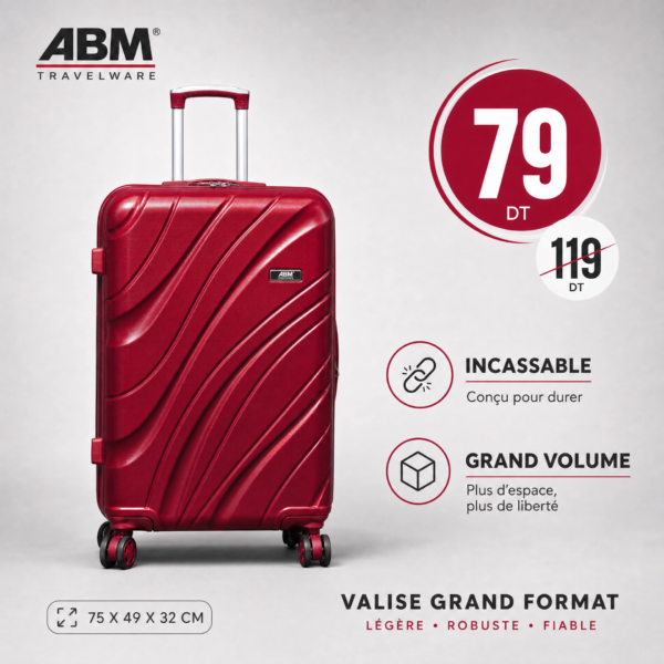 Grande valise vagues ABM 75 cm rouge