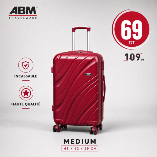Valise moyenne vagues ABM 65 cm rouge