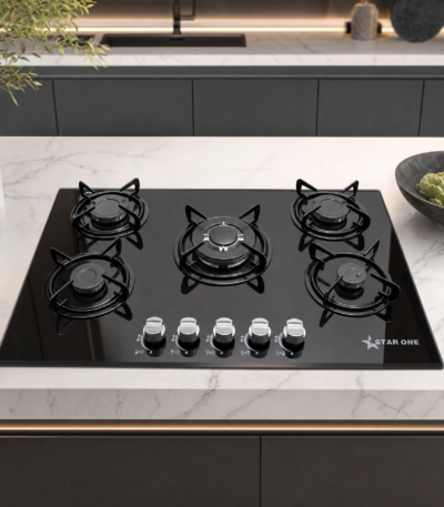 Plaque encastrable STAR ONE 5 feux verre noir 77 cm
