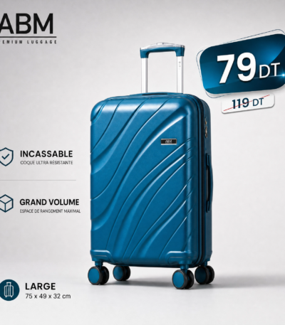 Grande valise vagues ABM 75 cm bleu canard