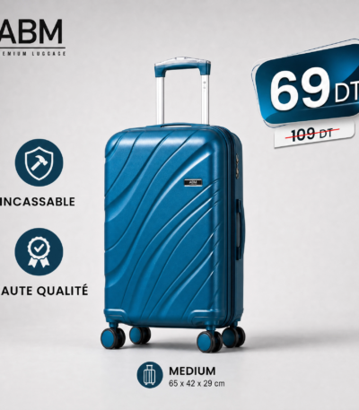 Valise moyenne vagues ABM 65 cm bleu canard
