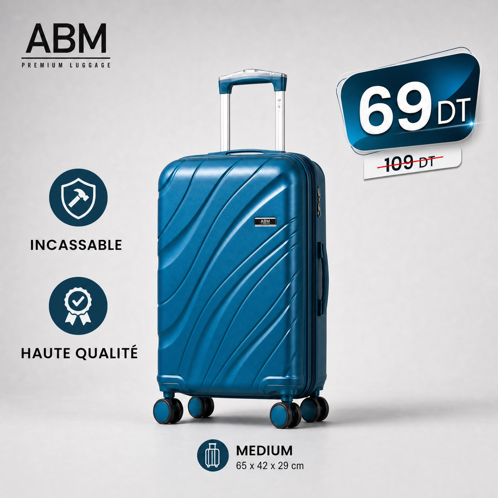teal_medium Valise moyenne vagues ABM 65 cm bleu canard