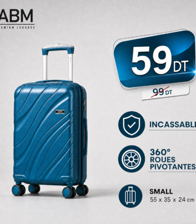 Valise cabine vagues ABM 55 cm bleu canard