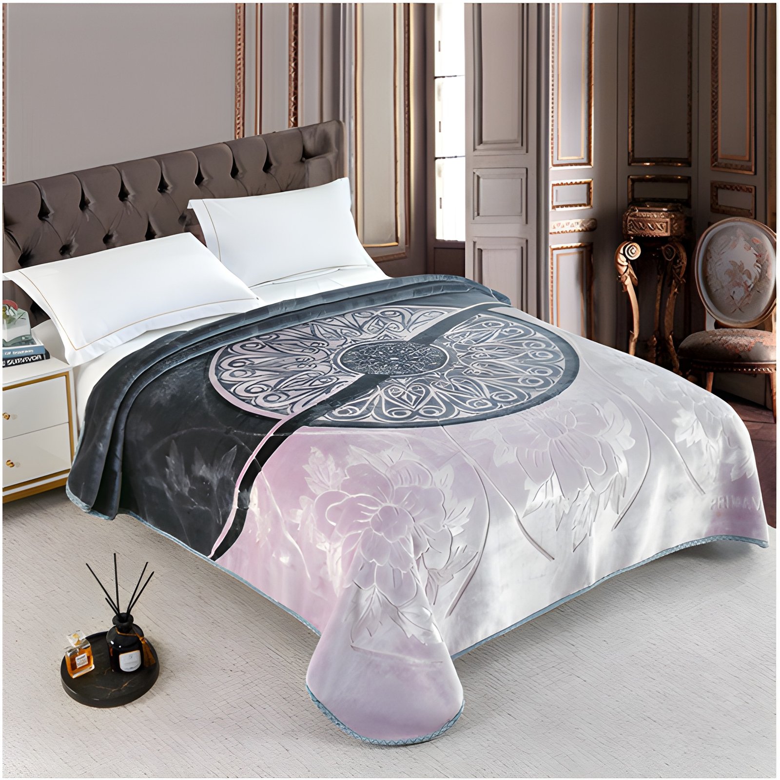 Couverture PRIMAVERA MARQUE ABM double faces 2 places 7 KG 220*240CM - gris et lilas Couverture PRIMAVERA ABM double face 7 kg 2 places
