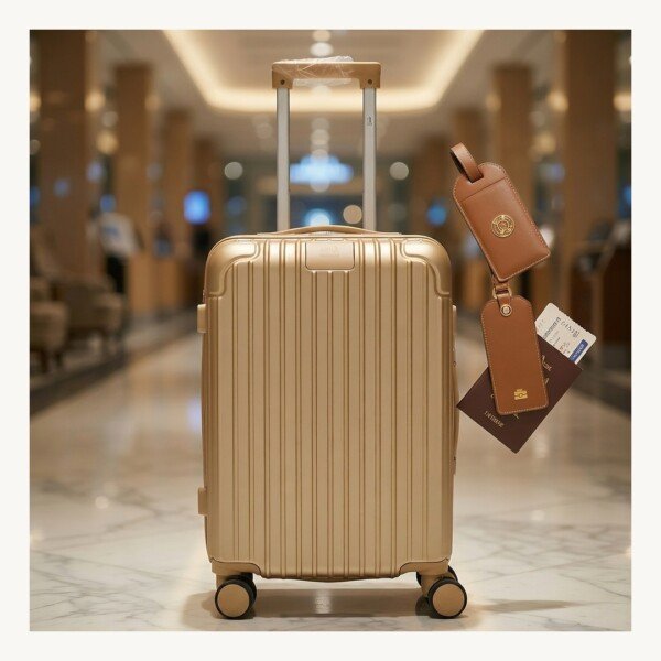 valise moyen model ( 65×42×29cm) incassable marque ABM roues démontable – beige gold