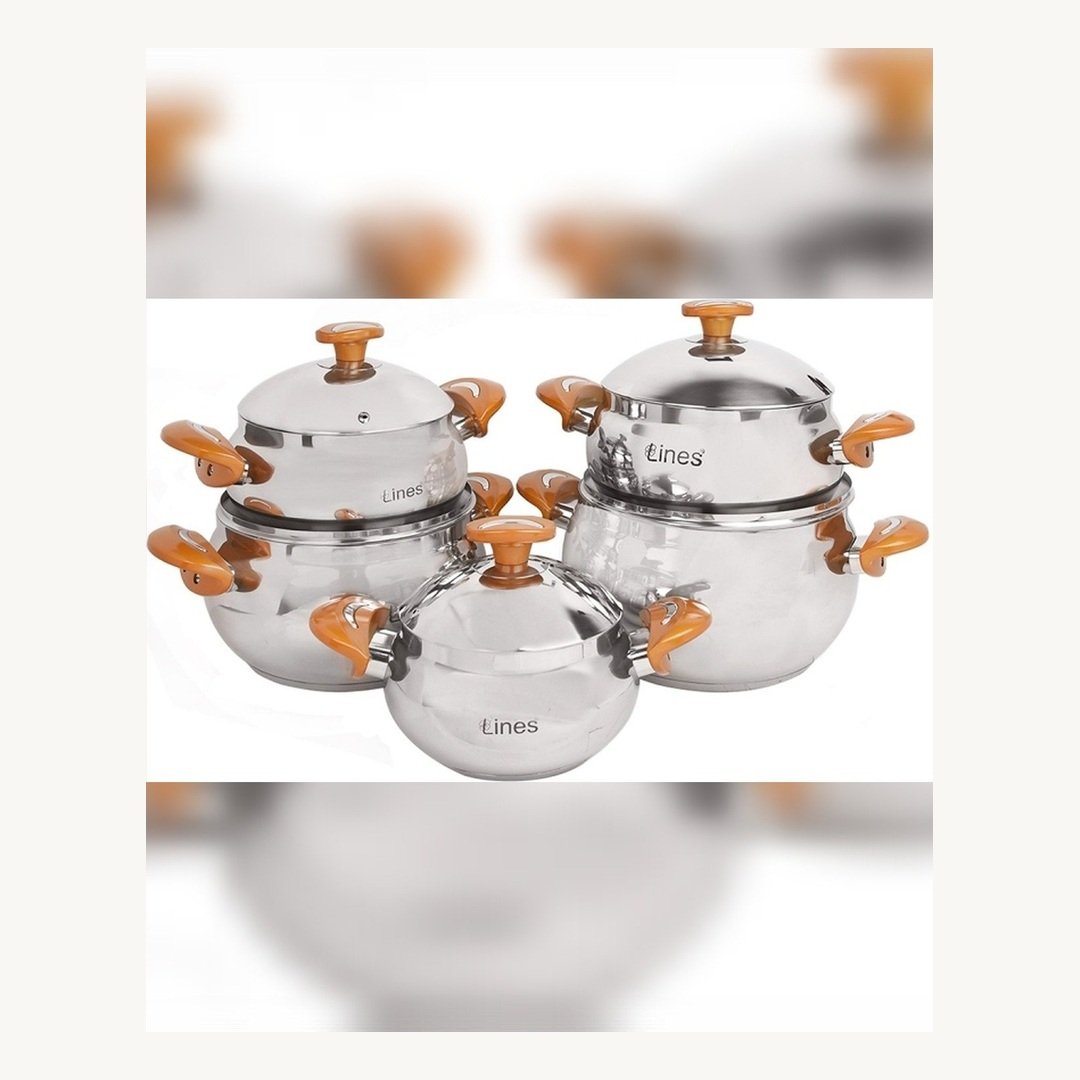 FUzypbyGUJrkhVWJ.jpg Batterie de Cuisine Inox MARQUE Lines 10 Pièces DORE – Image 1