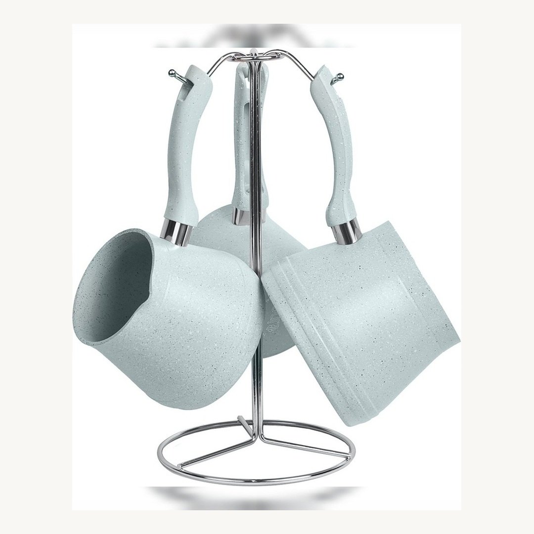 HKOzrEATKVKDYGYp.jpg ZAZWA MARQUE LINES Set de 3 pots à lait Lines En Granite avec Support - PASTEL – Image 1