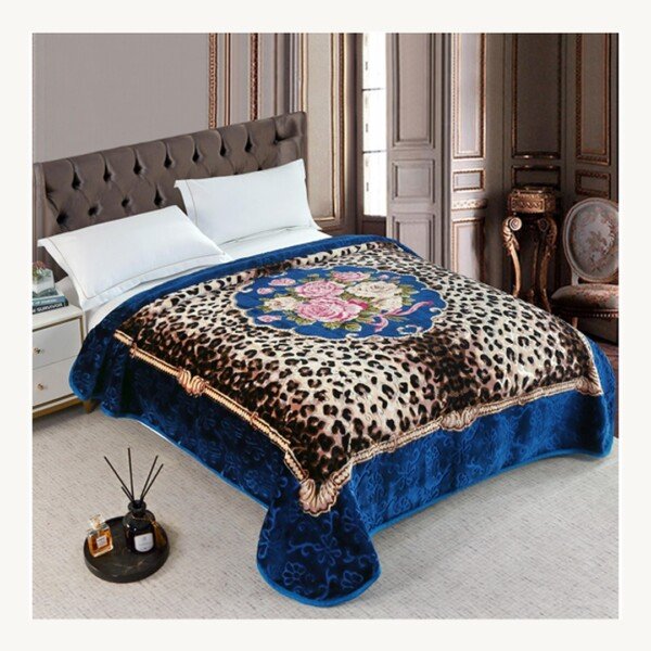 Couverture PRIMAVERA  MARQUE ABM double faces 2 places 7 KG 220*240CM - bleu roi motif léopard