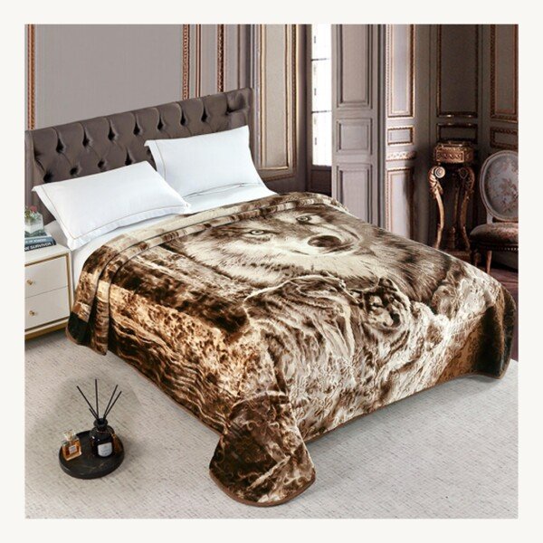 Couverture PRIMAVERA MARQUE ABM double faces 2 places 7 KG 220*240CM - marron motif animal
