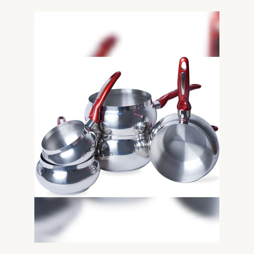 RRtmGdNpAiwcGFFd.jpg Ensemble de 5 Casseroles Inox 18/10 marque Lines rouge – Image 1