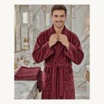 Cape de bain avec deux serviettes marque ABM JACQUARD 100% coton haute qualité - bordeaux, homme