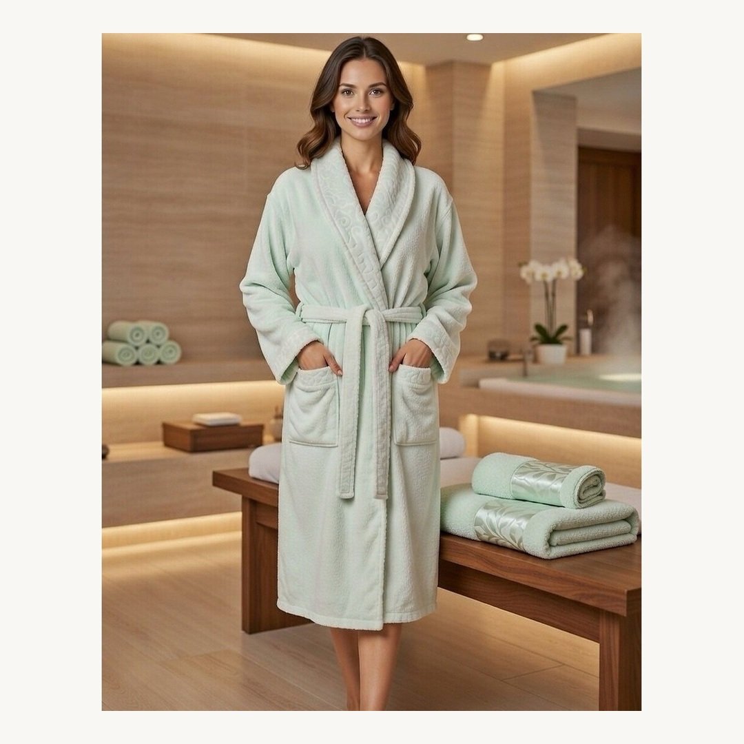 UqFkQyoZTgqbzAGy.jpg Cape de bain avec deux serviettes marque ABM bamboo 100% coton haute qualité - vert d'eau, femme – Image 1