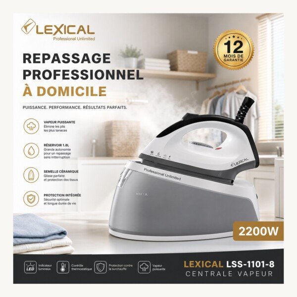 Fer à repasser et Vapeur professionnel marque Lexical LSS-1101-8