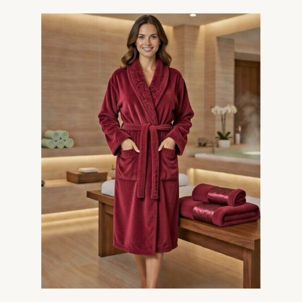 Cape de bain avec deux serviettes marque ABM bamboo 100% coton haute qualité - bordeaux, femme