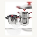 Ensemble de 6 pièces Inox MARQUE Lines Cocotte 6 L et couscoussier 4 L rouge