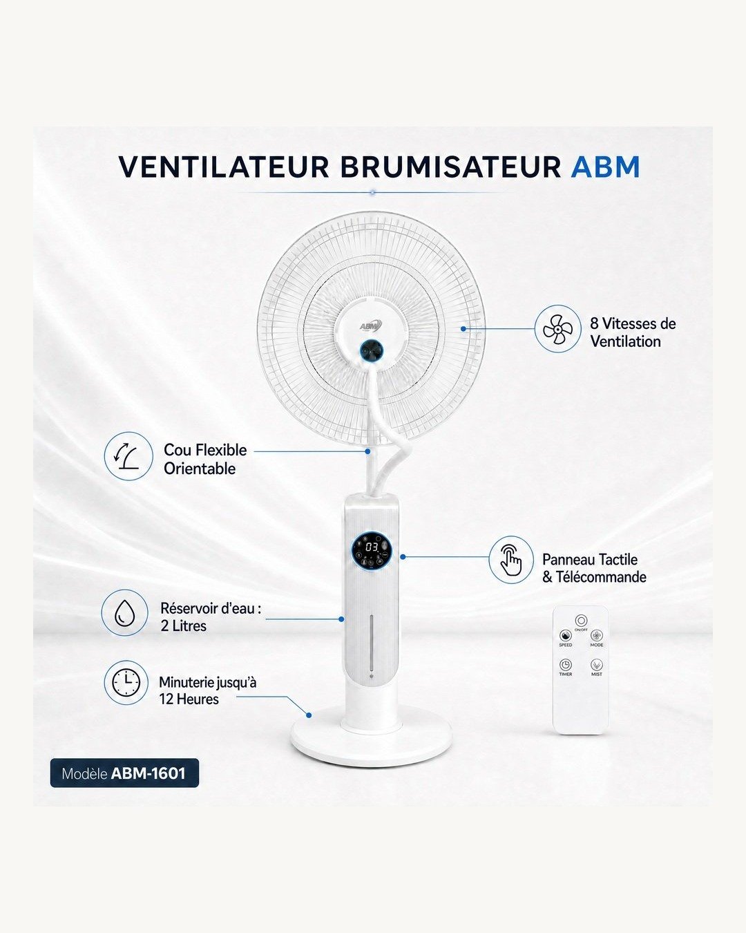 Ventilateur Brumisateur marque ABM-1601 - 16 pouces Ventilateur Brumisateur marque ABM-1601 - 16 pouces