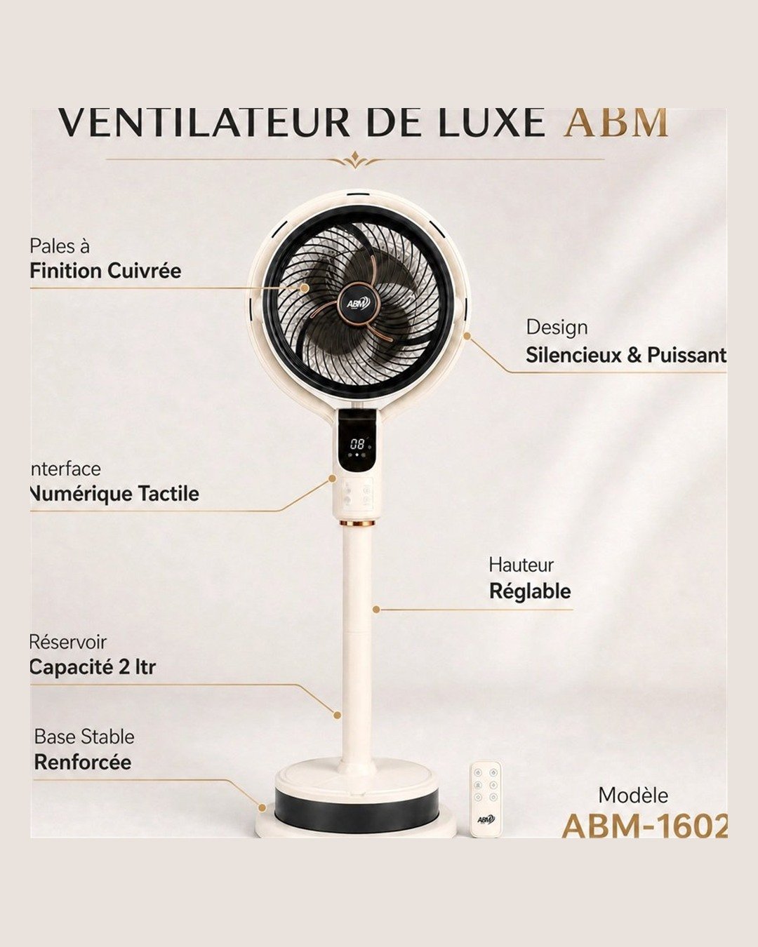 Ventilateur brumisateur marque ABM-1602 – 10 Pouces avec Télécommande Ventilateur brumisateur marque ABM-1602 – 10 Pouces avec Télécommande