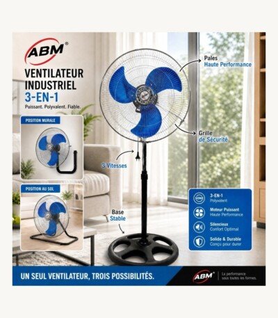 Ventilateur marque ABM 18 pouces 3 en 1