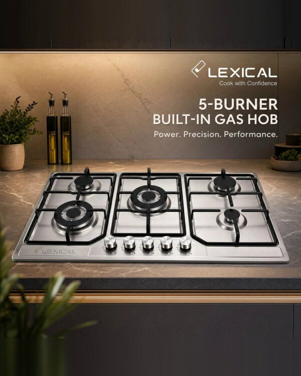Plaque de cuisson encastrable LEXICAL 5 feux - Inox 90 cm, grilles profilées