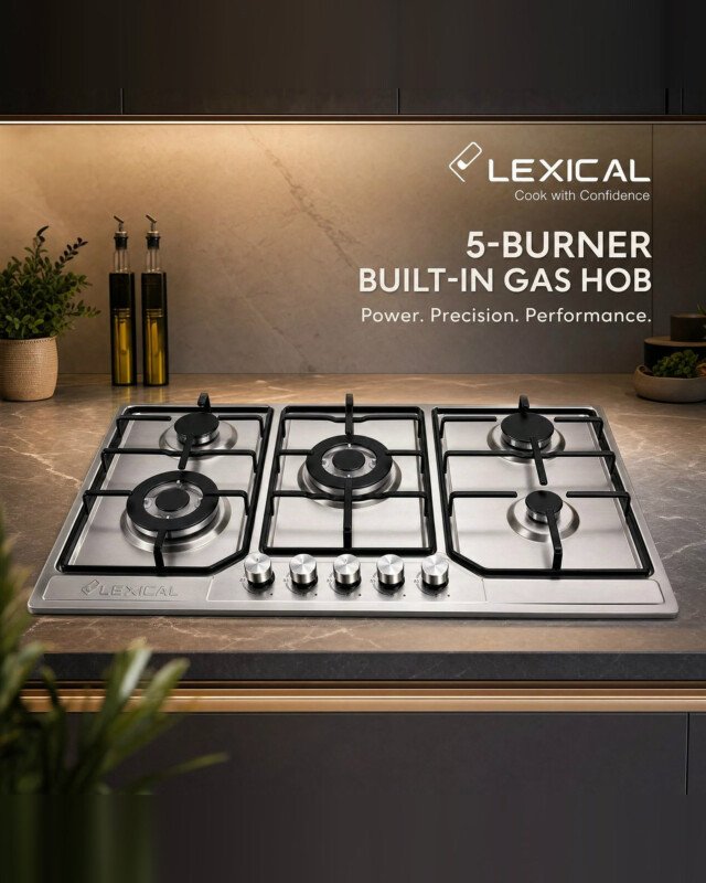 Plaque de cuisson encastrable LEXICAL 5 feux - Inox 90 cm, grilles profilées