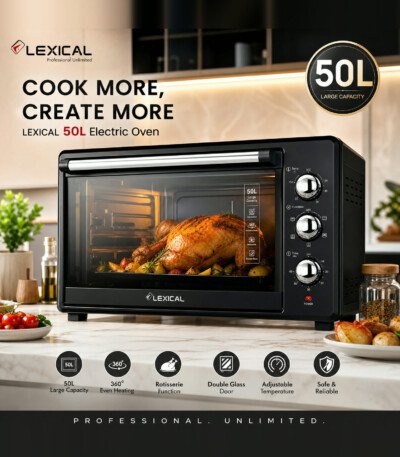 Four électrique LEXICAL LOV-2948-2 - 50 litres, chaleur tournante, 1800 W - Noir