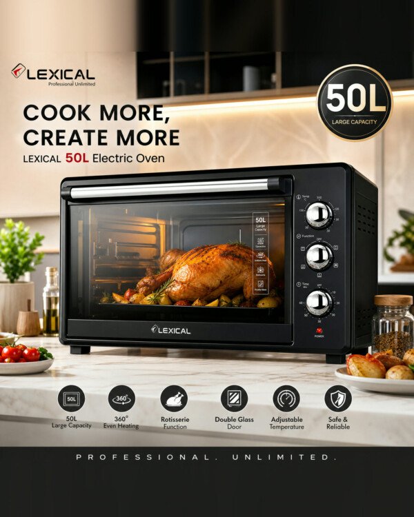 Four électrique LEXICAL LOV-2948-2 - 50 litres, chaleur tournante, 1800 W - Noir