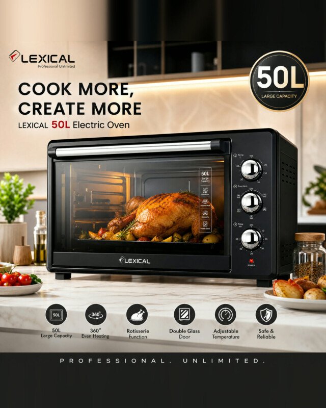 Four électrique LEXICAL LOV-2948-2 - 50 litres, chaleur tournante, 1800 W - Noir