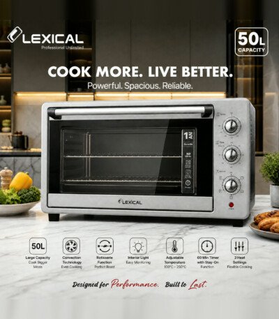 Four électrique LEXICAL LOV-2948-8 - 50 litres, chaleur tournante, 1800 W - Gris